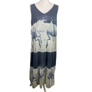 Jams World | White Gray Flamingo Print Tank Midi Dress